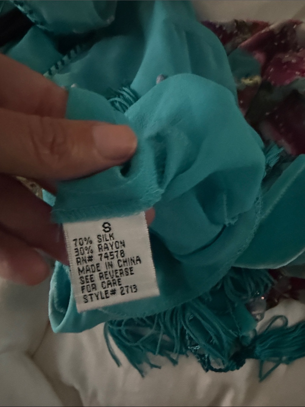 Cache Turquoise Floral Asymmetric Fringe Women’s Tunic size S - Picture 5 of 5
